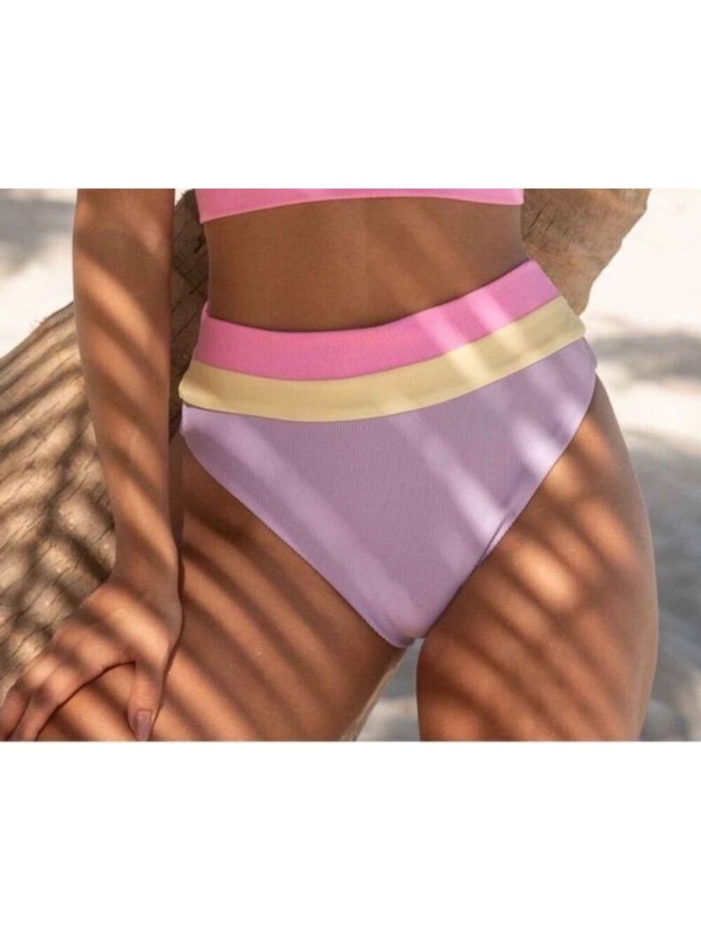 Beach Riot Heidi Ribbed Colorblock High Waisted Swim Bottom Size M